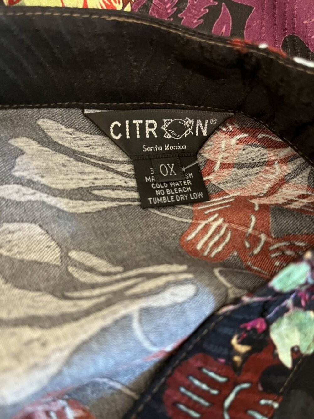 Citron Santa Monica 0X Silk Blend Blouse Chinoiserie Floral Mandarin Artsy Art - Picture 10 of 13
